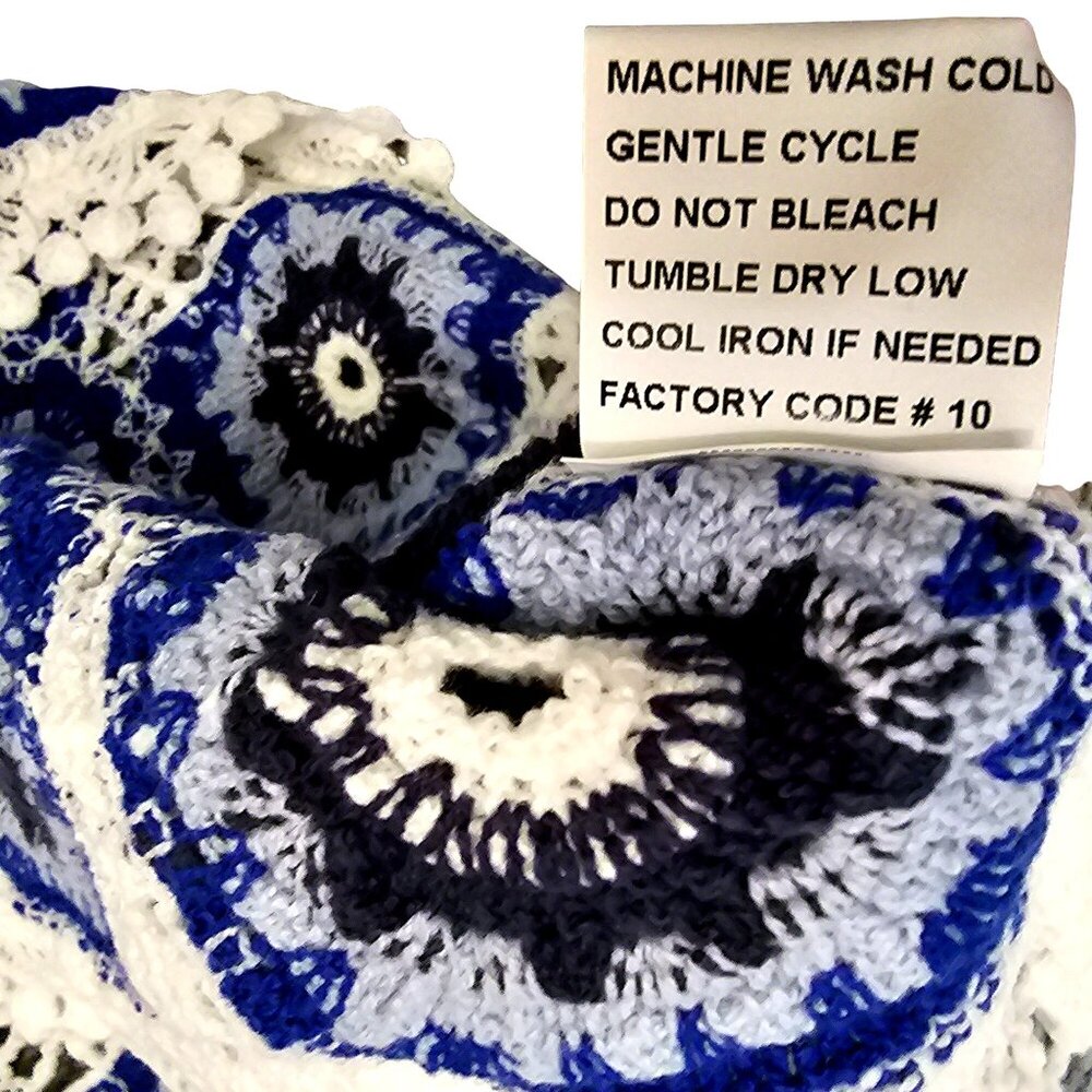 Crochet Halter Top Blue & White Floral Pattern Rebellion Parade M - Picture 6 of 7